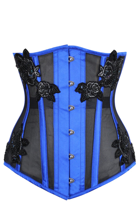 Corset Story WTS919 Blue Satin & Mesh Longline Underbust Corset